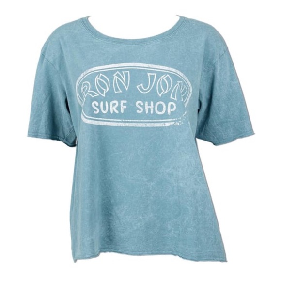 Ron Jon Mineral Washed Distressed Badge Tee Boxy Crop - Picture 2 of 9